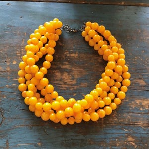 Golden Yellow Beaded Statement Necklace | Vintage Lucite Sylvie Multi Strand Statement Necklace