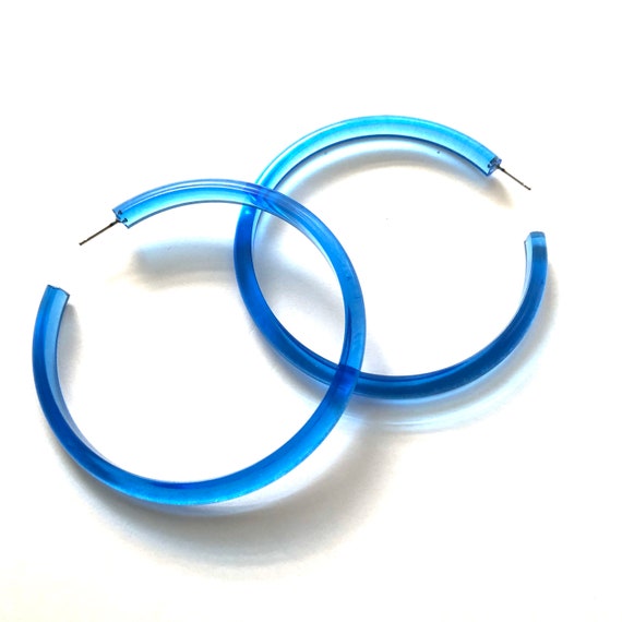 Aqua Blue Transparent Bangle 3 Inch Hoop Earrings See - Etsy