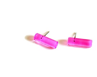 Pink Stick Stud Earrings | Hot Pink Earrings | vintage transparent lucite studs | Leetie Lovendale