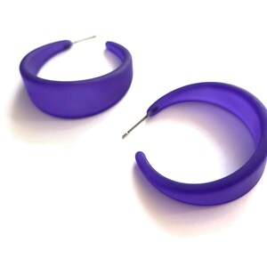 Cobalt Blue Frosted Lucite Tapered Emily Hoop Earrings | sustainable up-cycled fashion