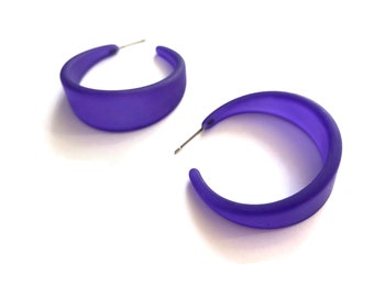 Cobalt Blue Frosted Lucite Tapered Emily Hoop Earrings | sustainable up-cycled fashion