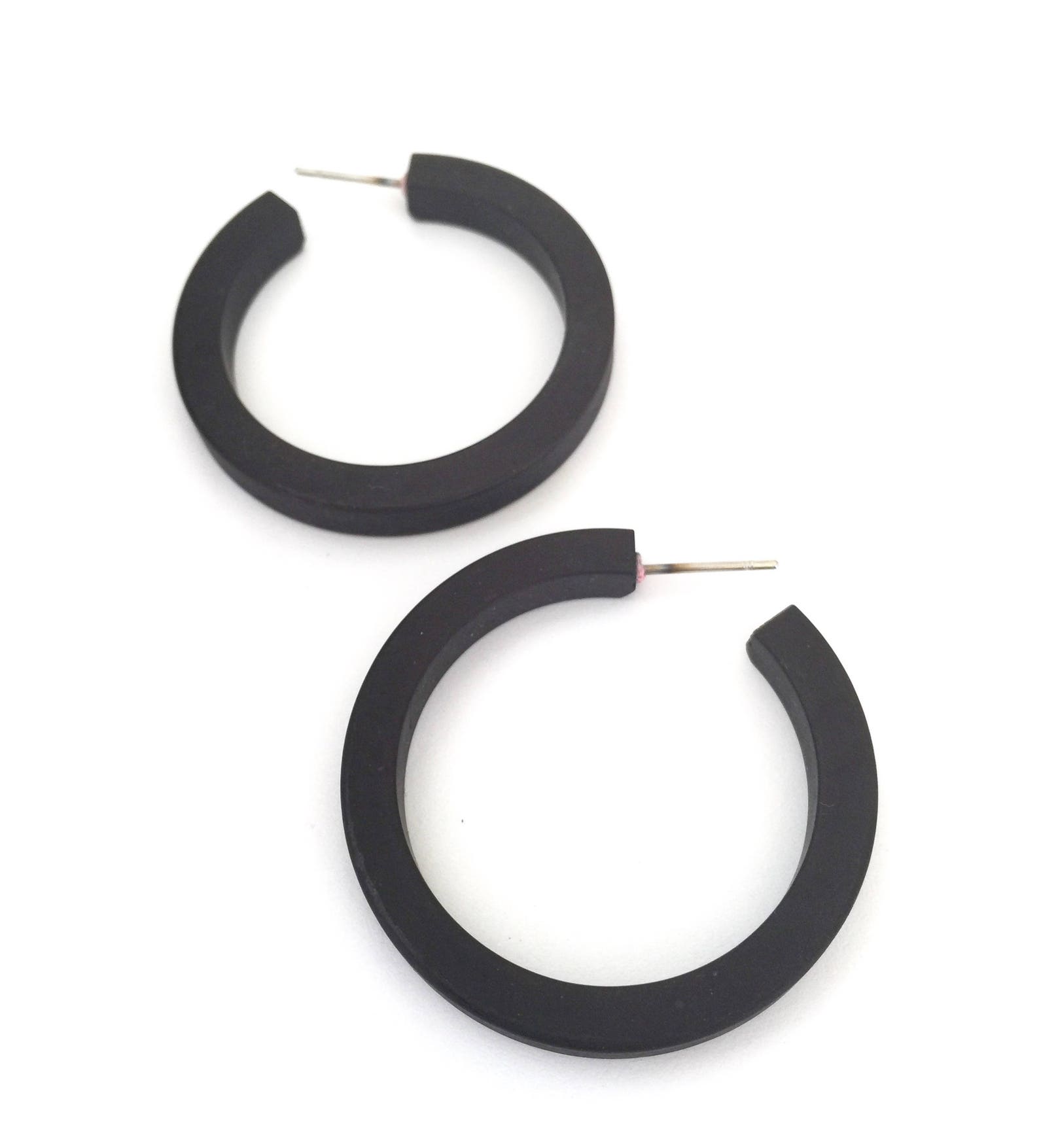 Black Hoop Earrings Jet Black Matte Acrylic Classic Hoops Etsy