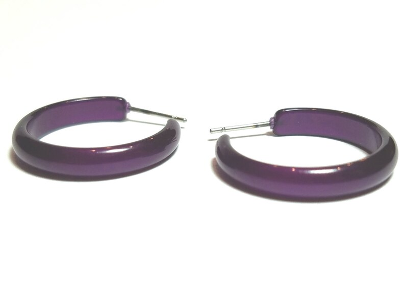 vintage lucite Leetie Lovendale Dark Purple Moonglow Skinny Perfect Hoops Purple Hoop Earrings