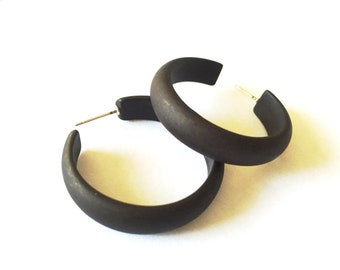 Black Matte Midi Lucite Hoop Earrings - vintage hoops with surgical steel