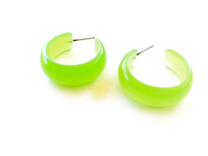 Lime Green Hoop Earrings Green Hoops Vintage Lucite - Etsy