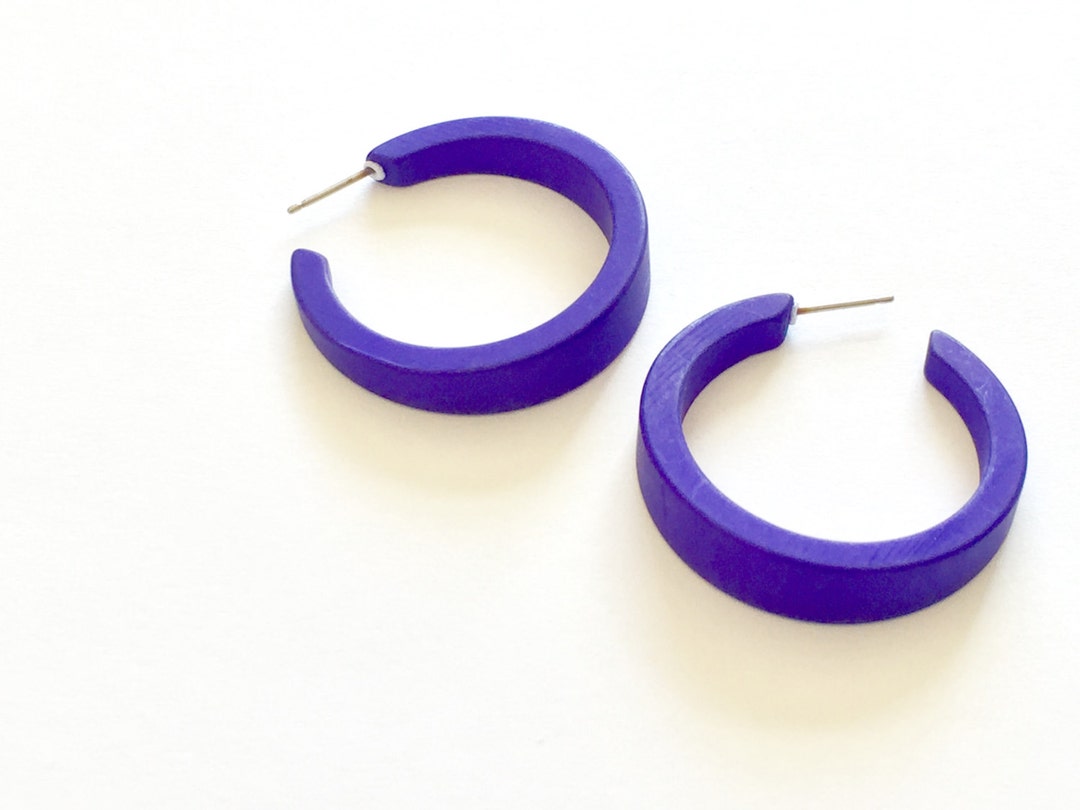 Cobalt Blue Hoop Earrings Matte Blue Hoops Velvet Tapered - Etsy