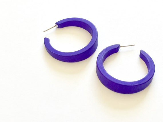 Cobalt Blue Hoop Earrings Matte Blue Hoops Velvet Tapered | Etsy