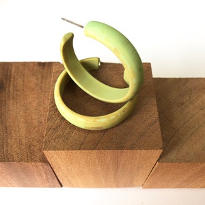 Lime Green Marbled Matte Midi Hoop Earrings | Vintage Acrylic Hoop with Surgical Steel Posts