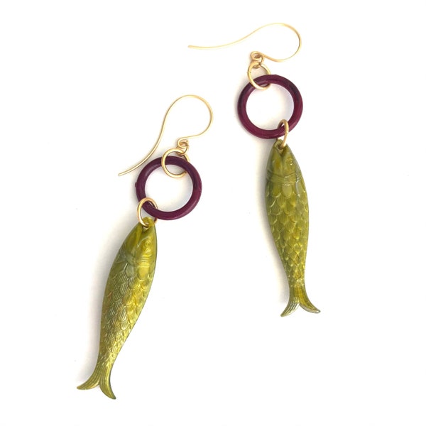 Olive & Plum Fish A Lure-Ing Earrings