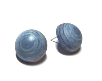 Indigo Blue Stud Earrings | Denim Blue Retro Button Studs | vintage matte marbled lucite post earrings