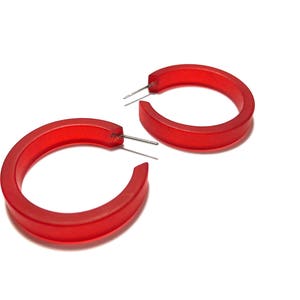 Cherry Red Hoop Earrings Small Classic Hoops Red Matte vintage Frosted Hoop Earrings image 6