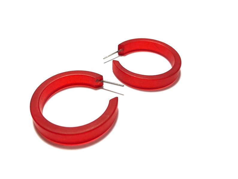 Cherry Red Hoop Earrings Small Classic Hoops Red Matte vintage Frosted Hoop Earrings image 6