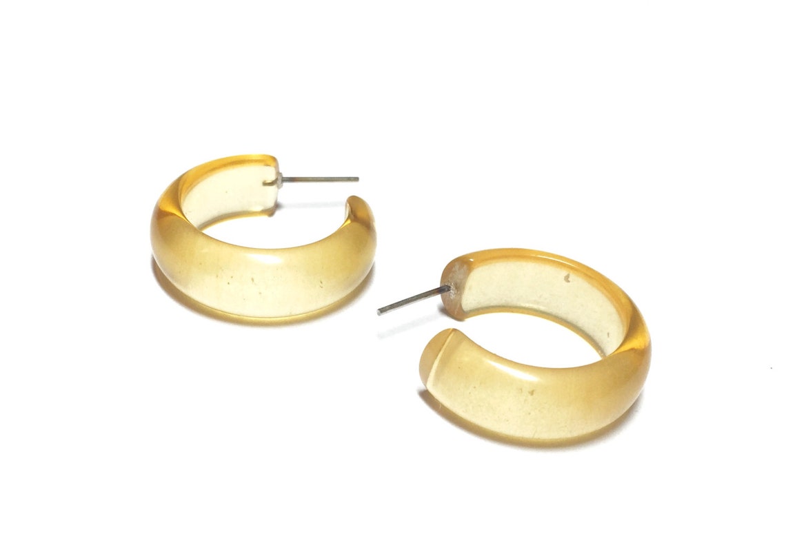 Champagne Hoop Earrings Pale Yellow Hoops Vintage Lucite - Etsy