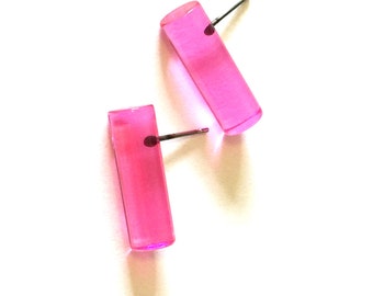 Pink Stick Stud Earrings | Hot Pink Earrings | vintage transparent lucite studs | Leetie Lovendale