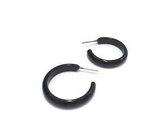 Black Hoop Earrings | Skinny Perfect Hoop Earrings in Jet Black Moonglow | lucite vintage hoop earrings