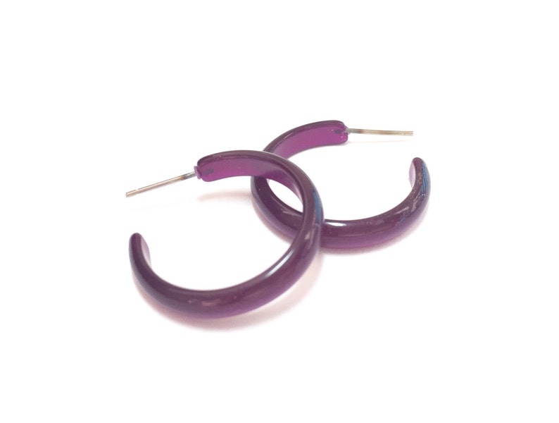 vintage lucite Leetie Lovendale Dark Purple Moonglow Skinny Perfect Hoops Purple Hoop Earrings