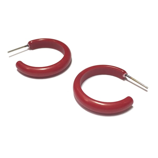 Red Hoops | Brick Red Skinny Perfect Hoop Earrings | lucite vintage hoop earrings