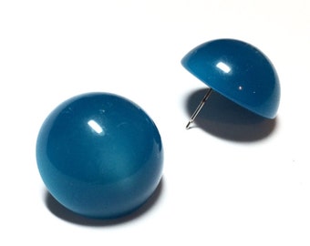 Aqua Blue Moonglow Retro Button Stud Earrings