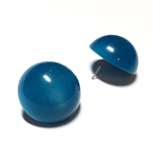 Aqua Blue Moonglow Retro Button Stud Earrings