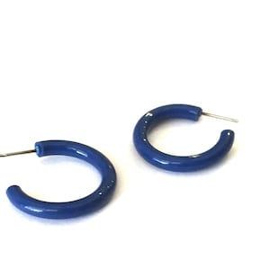 Dark Aqua Blue Hoops Blue Hoop Earrings Skinny Tubes in Vintage Lucite ...