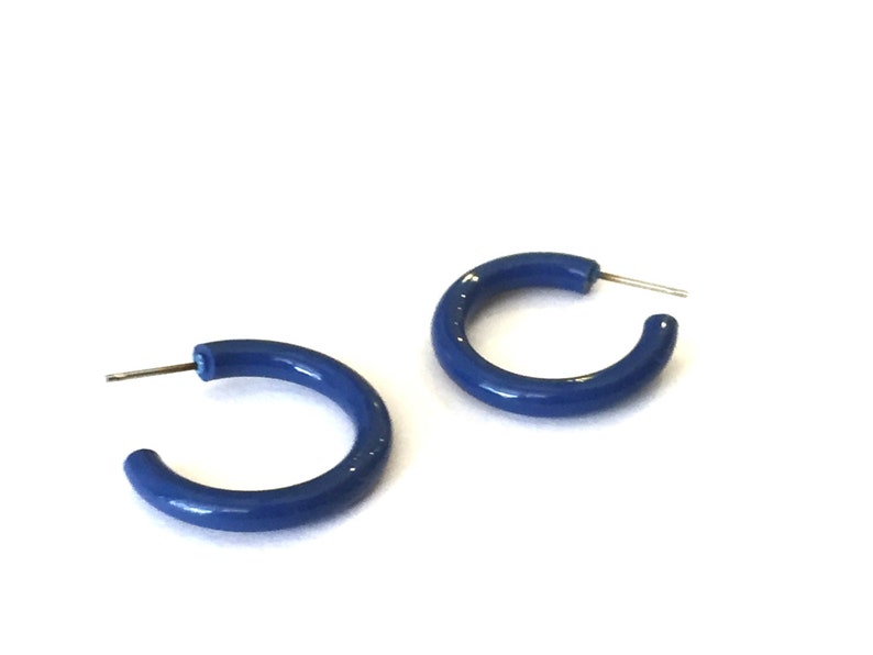 Dark Aqua Blue Hoops Blue Hoop Earrings Skinny Tubes in - Etsy