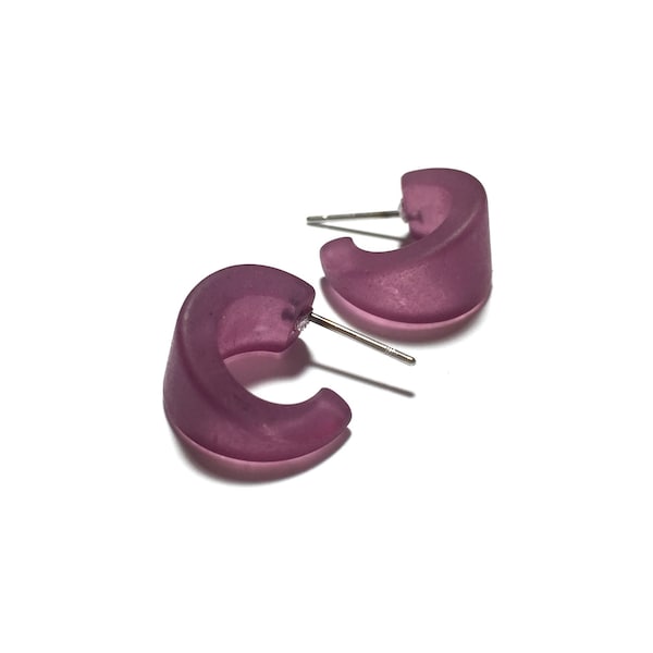 Amethyst Purple Frosted Tiny Boom Hoop Earrings