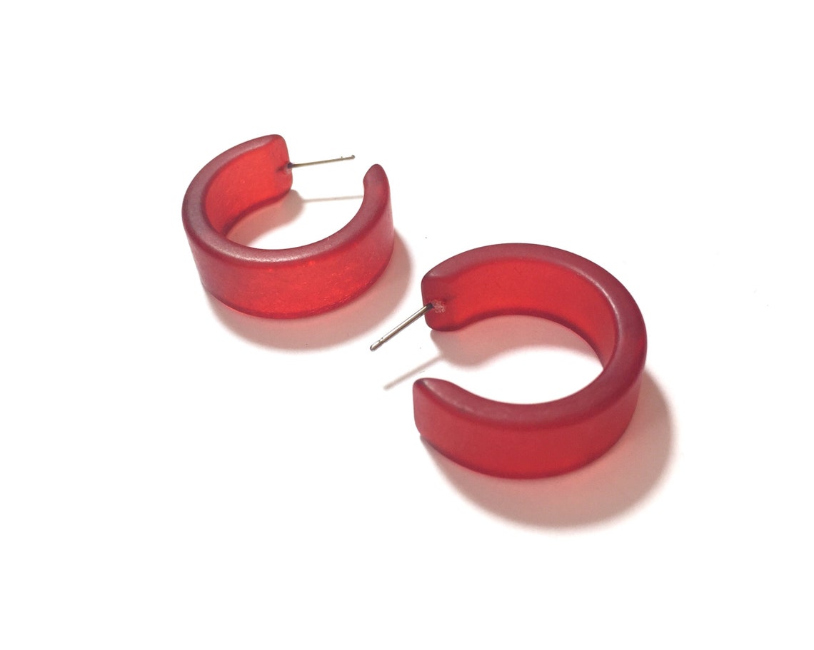 Cherry Red Hoop Earrings Frosted Red Wide Classic Hoops Etsy