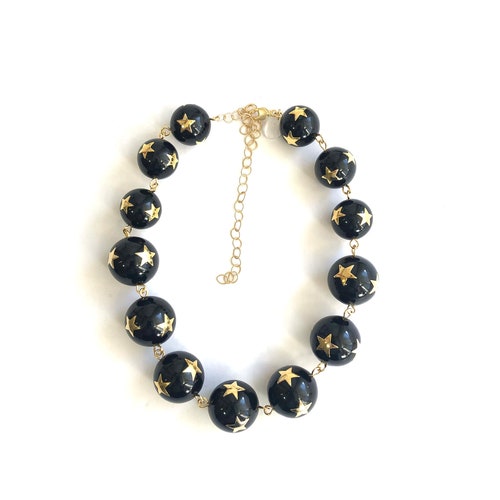 Collier noir et doré perles Superstar Amelia