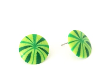 Lime Green Fireworks Disc Stud Earrings | vintage lucite post studs by Leetie Lovendale