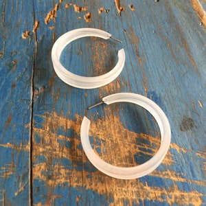 Clear Crystal Frosted Lucite Tapered Phoenix Hoop Earrings 1.5"