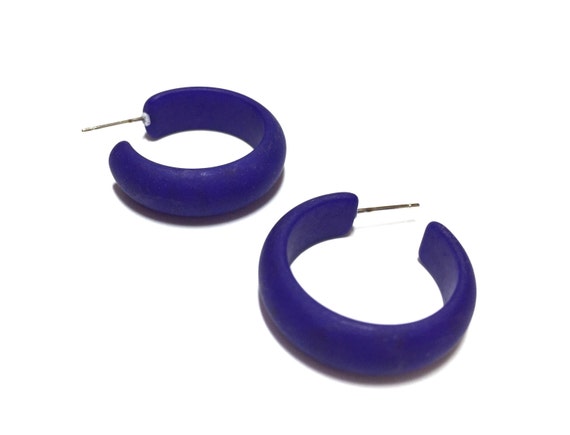Cobalt Blue Hoop Earrings Blue Frosted Matte Lucite Hoops | Etsy