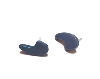 Slate Blue Mod Swish Stud Earrings | for punctuation lovers | stud earrings made with vintage lucite