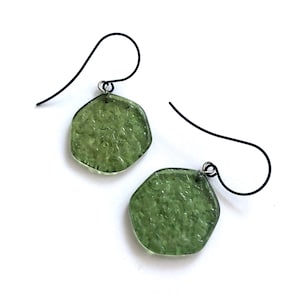 Olive Green &#39;Stained Glass&#39; Drop Earrings | Vintage Lucite Statement Earrings