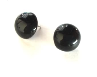 Jet Black Retro Button Stud Earrings