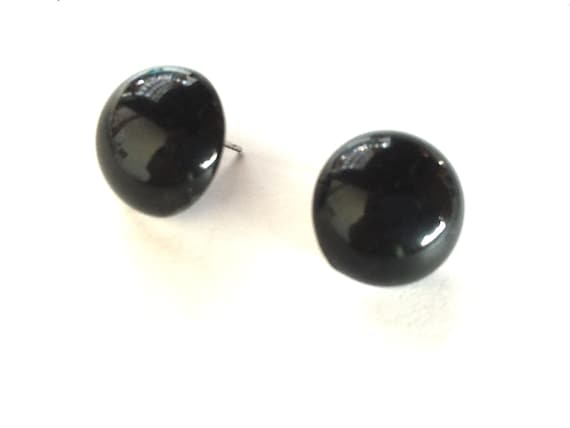 Jet Black Retro Button Stud Earrings Etsy Canada