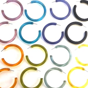 Lucite XL Jelly Hoop Earrings - 2 inch - Hand-Dyed Vintage Stock Hoops