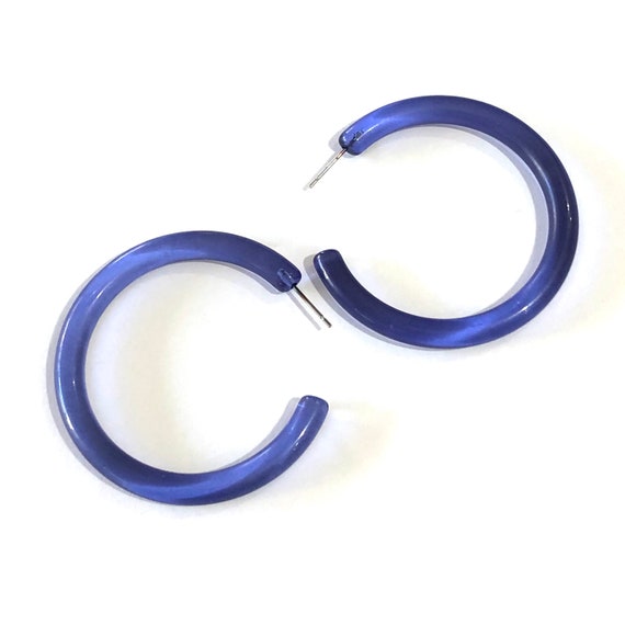 Denim Blue Lucite Extra Large Jelly Tube Hoop Earrings 2 Inch | Etsy