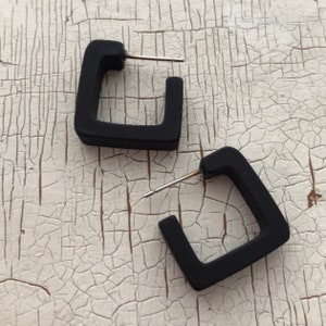 Black Square Hoop Earrings Frosted Small Geometric Square - Etsy