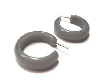 Dark Grey Hoop Earrings | Charcoal Gray Hoops | Stone Like vintage lucite Simple Hoop earrings