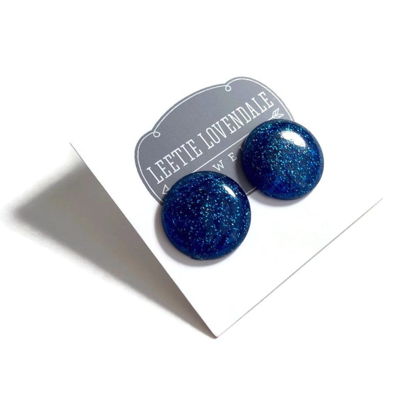 Blue Glitter Stud Earrings Cobalt Blue Sparkle Studs Etsy