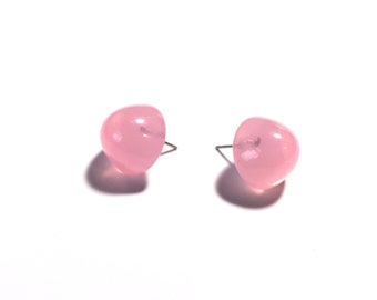 Pink Opal Studs | Pastel Pink Translucent Gumdrop Button Stud Earrings | vintage lucite post earrings | Leetie Lovendale