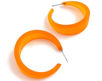 Orange Frosted Lucite Emily Hoop Earrings | sustainable upcycled fashion