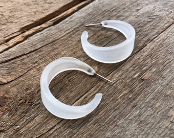 Clear Large Marilyn Hoop Earrings | frosted lucite hand made with vintage acrylic goods