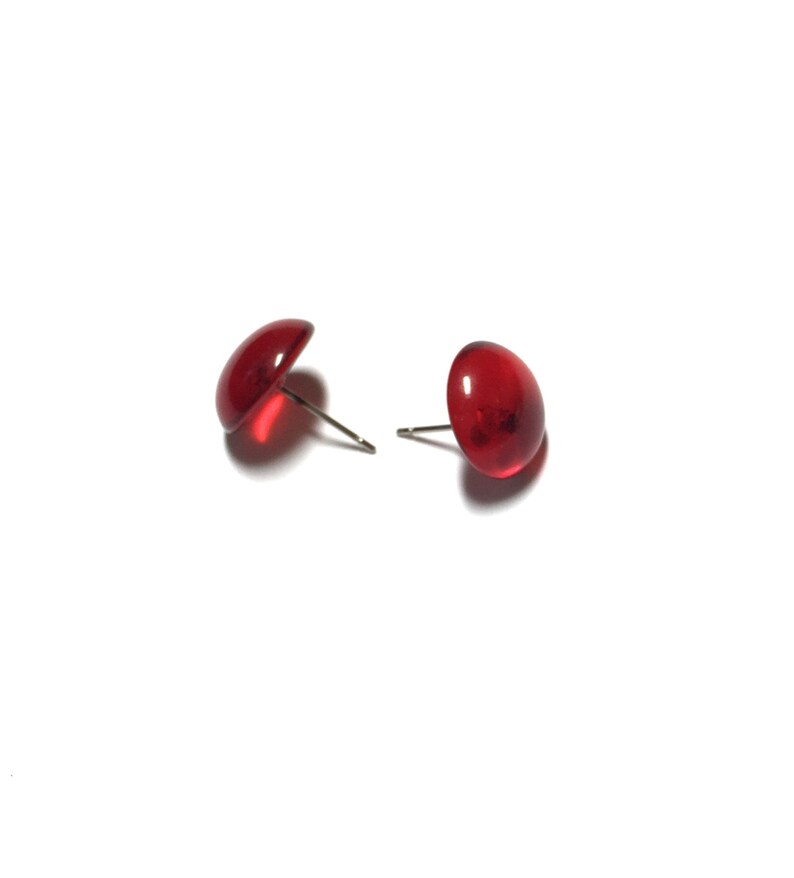 Red Stud Earrings Ruby Red Studs Retro Button Earrings Etsy
