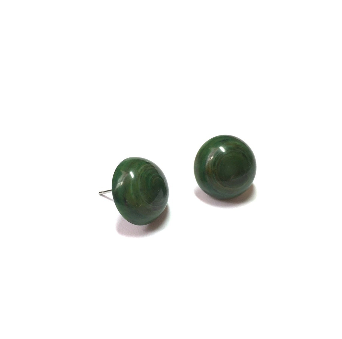 Dark Green Stud Earrings Marbled Green Studs Vintage Etsy