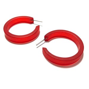 Cherry Red Hoop Earrings Small Classic Hoops Red Matte vintage Frosted Hoop Earrings image 5