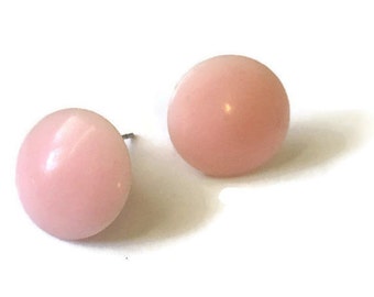 Light Pastel Pink Button Style Disc Earrings | vintage lucite post earrings