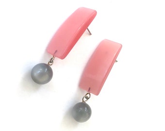 Pink & Grey Moonglow Statement Lucite Drop Earrings