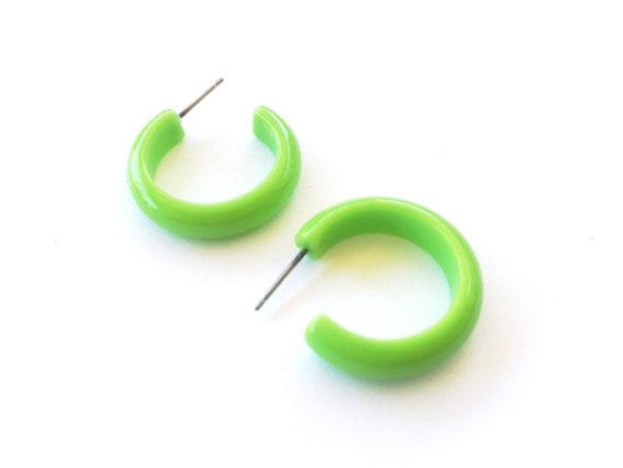 Lime Green Skinny Lucite Hoop Earrings Acrylic Hoops by | Etsy