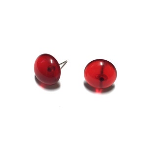 Red Stud Earrings | Ruby Red Studs | Retro Button Earrings | vintage transparent lucite post earrings